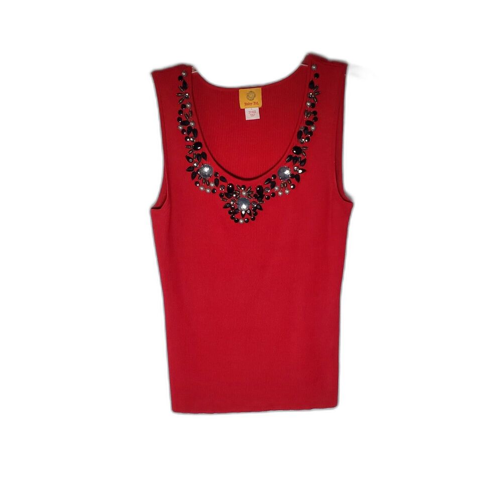 Ruby Rd. Red Ribbed Top Size L